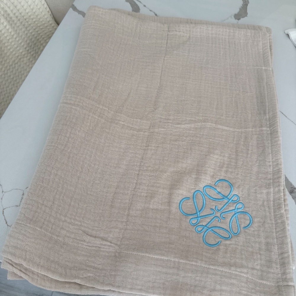 Beige Blanket with Blue Monogram